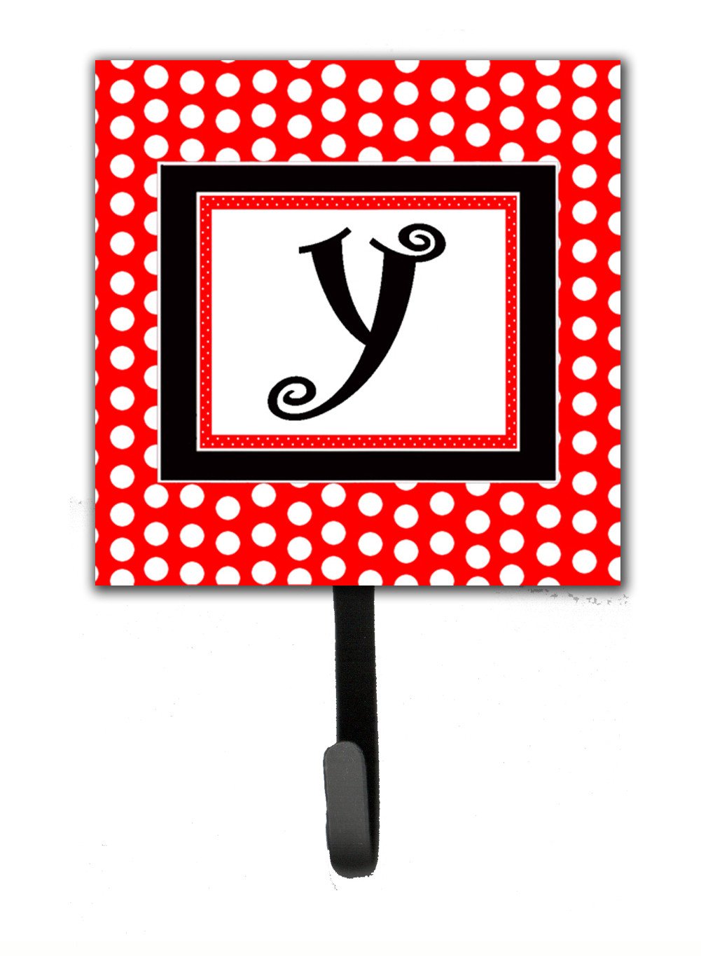 Letter Y Initial Monogram - Red Black Polka Dots Leash Holder or Key Hook by Caroline&#39;s Treasures