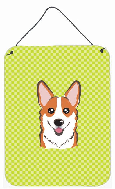 Checkerboard Lime Green Corgi Wall or Door Hanging Prints BB1316DS1216 by Caroline&#39;s Treasures