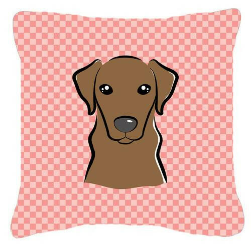 Checkerboard Pink Chocolate Labrador Canvas Fabric Decorative Pillow BB1234PW1414 - the-store.com