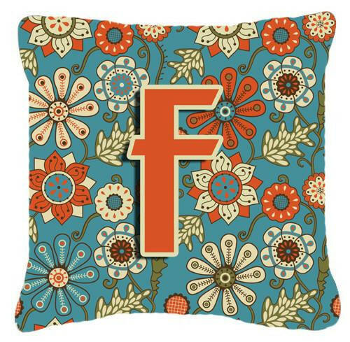 Letter F Flowers Retro Blue Canvas Fabric Decorative Pillow CJ2012-FPW1414 by Caroline&#39;s Treasures