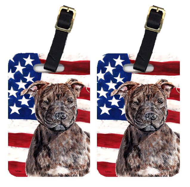 Pair of Staffordshire Bull Terrier Staffie with American Flag USA Luggage Tags by Caroline&#39;s Treasures