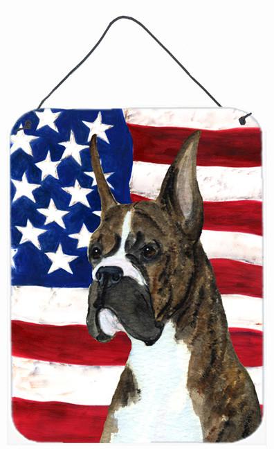 USA American Flag with Boxer Aluminium Metal Wall or Door Hanging Prints by Caroline&#39;s Treasures