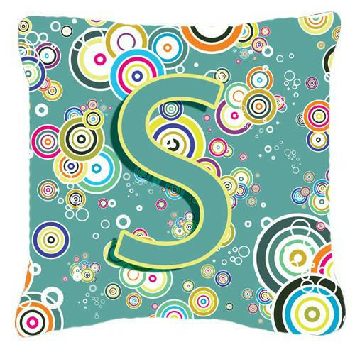 Letter S Circle Circle Teal Initial Alphabet Canvas Fabric Decorative Pillow CJ2015-SPW1414 by Caroline&#39;s Treasures