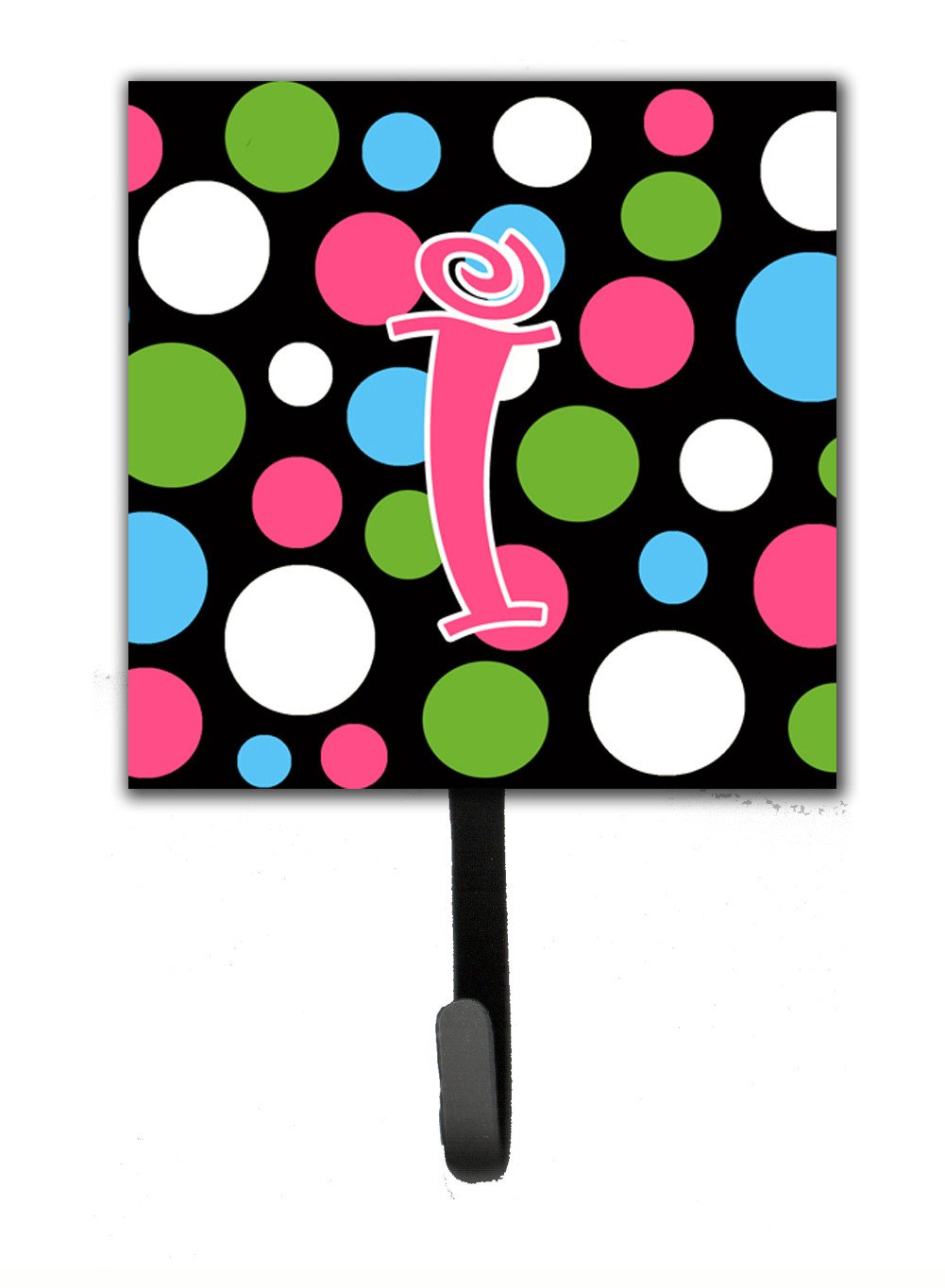 Letter I Initial Monogram - Polkadots and Pink Leash Holder or Key Hook by Caroline&#39;s Treasures