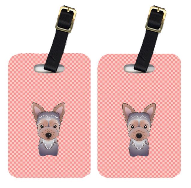 Pair of Checkerboard Pink Yorkie Puppy Luggage Tags BB1232BT by Caroline&#39;s Treasures