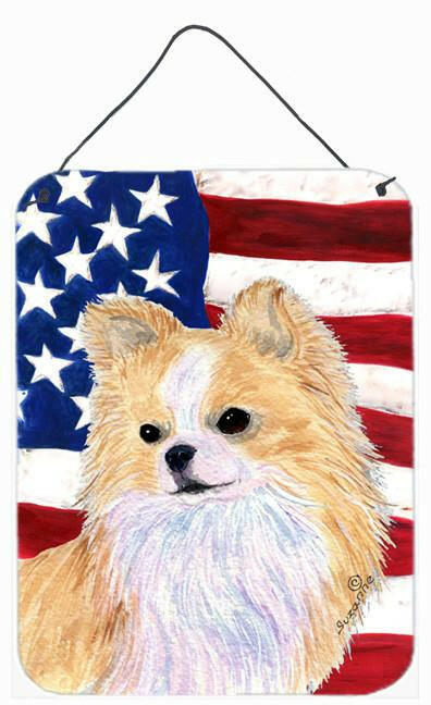 USA American Flag with Chihuahua Aluminium Metal Wall or Door Hanging Prints by Caroline&#39;s Treasures