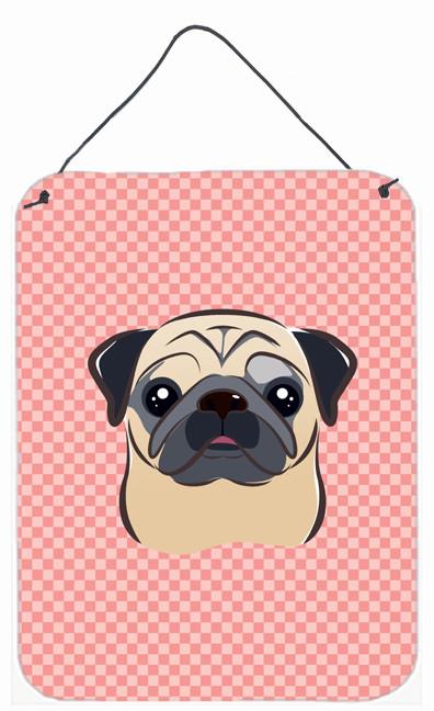 Checkerboard Pink Fawn Pug Wall or Door Hanging Prints BB1262DS1216 by Caroline&#39;s Treasures