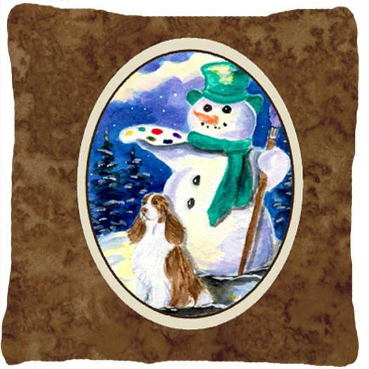 Artist Snowman with Springer Spaniel Decorative   Canvas Fabric Pillow by Caroline's Treasures