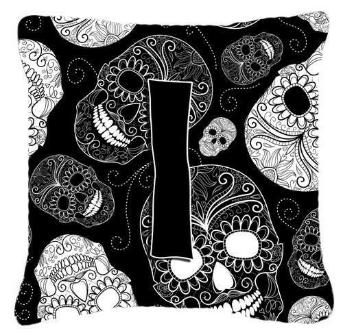 Letter I Day of the Dead Skulls Black Canvas Fabric Decorative Pillow CJ2008-IPW1414 by Caroline&#39;s Treasures