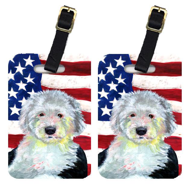 Pair of USA American Flag with Old English Sheepdog Luggage Tags LH9035BT by Caroline&#39;s Treasures