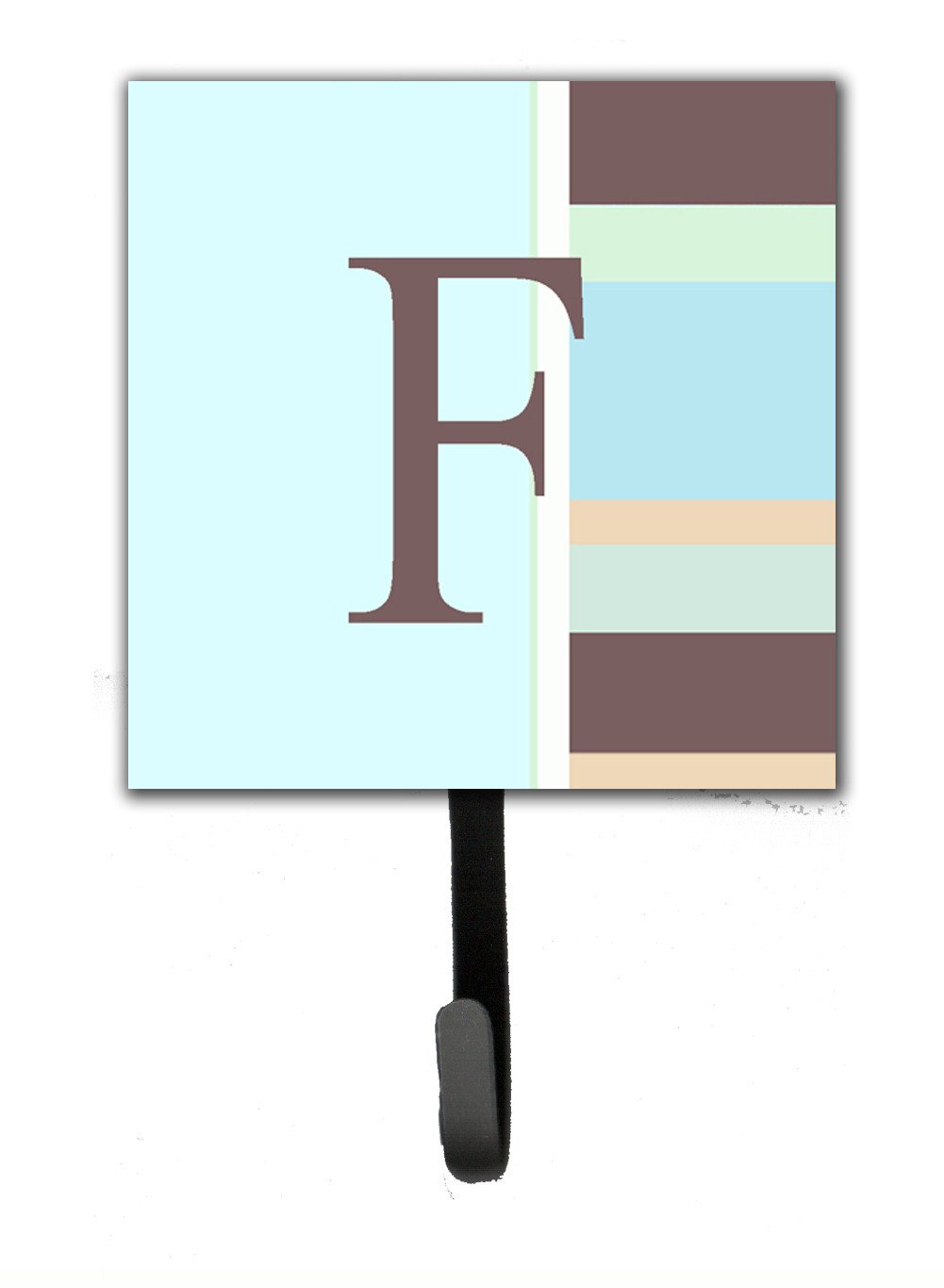 Letter F Initial Monogram - Blue Stripes Leash Holder or Key Hook by Caroline's Treasures