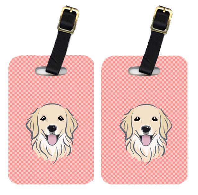 Pair of Checkerboard Pink Golden Retriever Luggage Tags BB1205BT by Caroline&#39;s Treasures