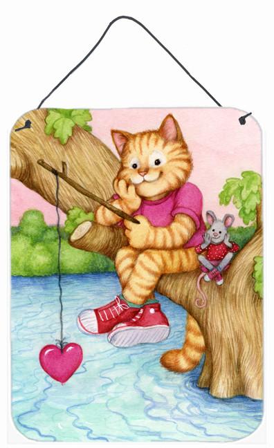 Valentine Cat Fishing For Love Wall or Door Hanging Prints CDCO0320DS1216 by Caroline&#39;s Treasures