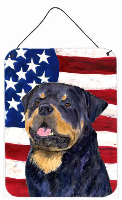 USA American Flag with Rottweiler Aluminium Metal Wall or Door Hanging Prints by Caroline&#39;s Treasures