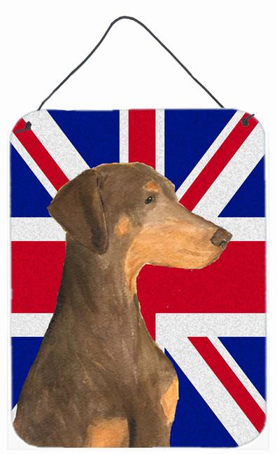 Doberman Natural Ears with English Union Jack British Flag Wall or Door Hanging Prints SS4921DS1216 by Caroline&#39;s Treasures