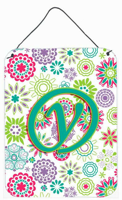 Caroline's Treasures Letter Y Flowers Pink Teal Green Initial Wall or Door Hanging Prints CJ2011-YDS1216