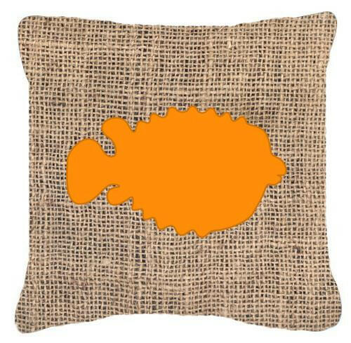 Fish - Blowfish Burlap and Orange   Canvas Fabric Decorative Pillow BB1016 - the-store.com