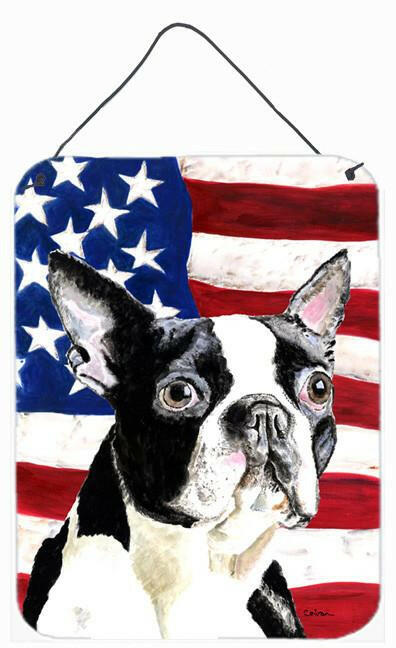 USA American Flag with Boston Terrier Wall or Door Hanging Prints by Caroline&#39;s Treasures