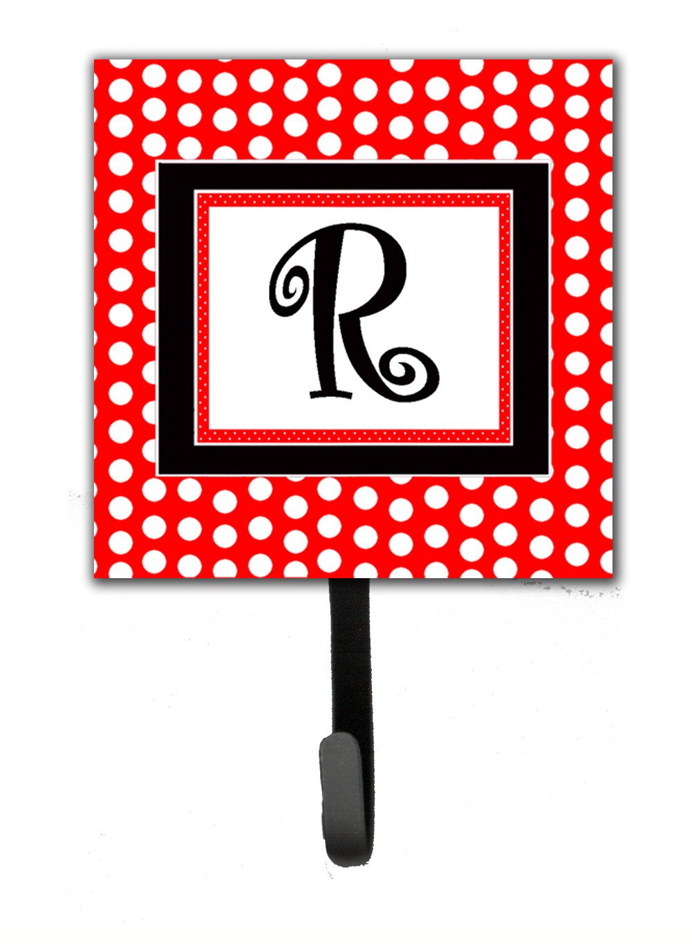 Letter R Initial Monogram - Red Black Polka Dots Leash Holder or Key Hook by Caroline&#39;s Treasures