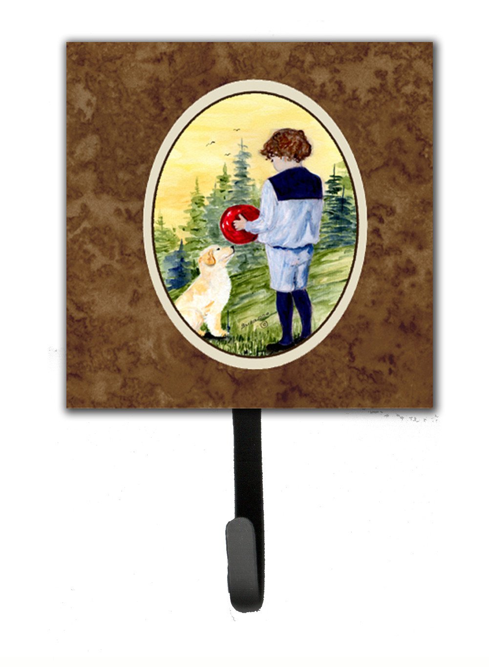 Little Boy with his Golden Retriever Leash Holder or Key Hook by Caroline&#39;s Treasures