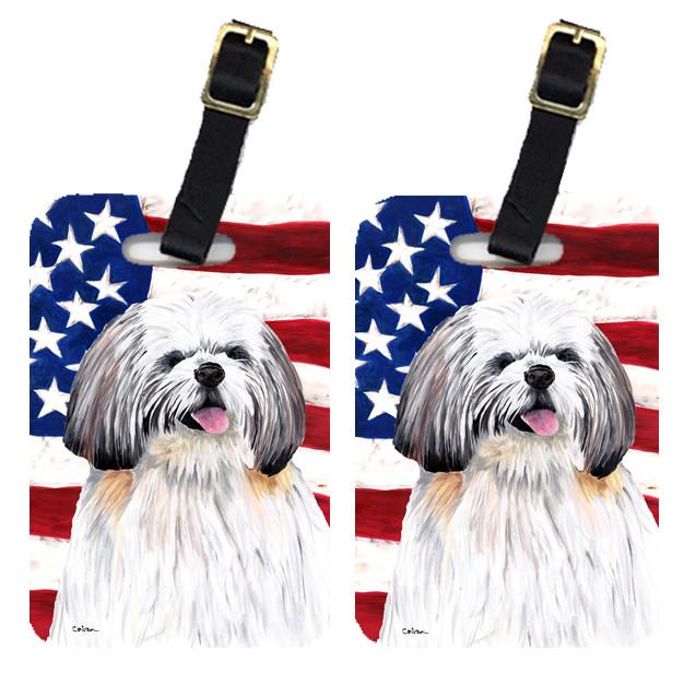 Pair of USA American Flag with Shih Tzu Luggage Tags SC9028BT by Caroline&#39;s Treasures