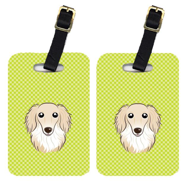 Pair of Checkerboard Lime Green Longhair Creme Dachshund Luggage Tags BB1274BT by Caroline&#39;s Treasures