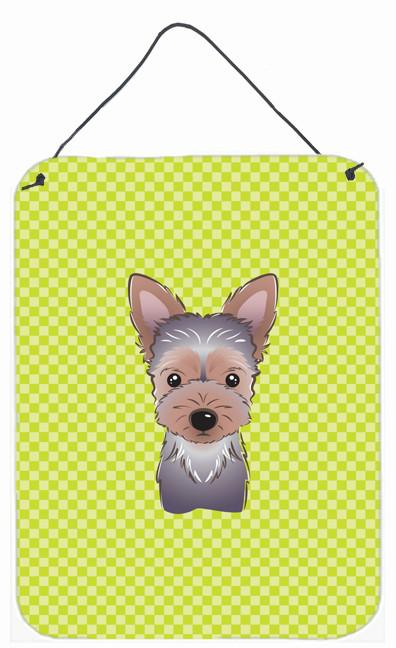 Checkerboard Lime Green Yorkie Puppy Wall or Door Hanging Prints BB1294DS1216 by Caroline's Treasures