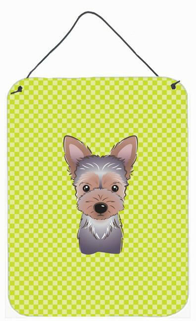 Checkerboard Lime Green Yorkie Puppy Wall or Door Hanging Prints BB1294DS1216 by Caroline&#39;s Treasures