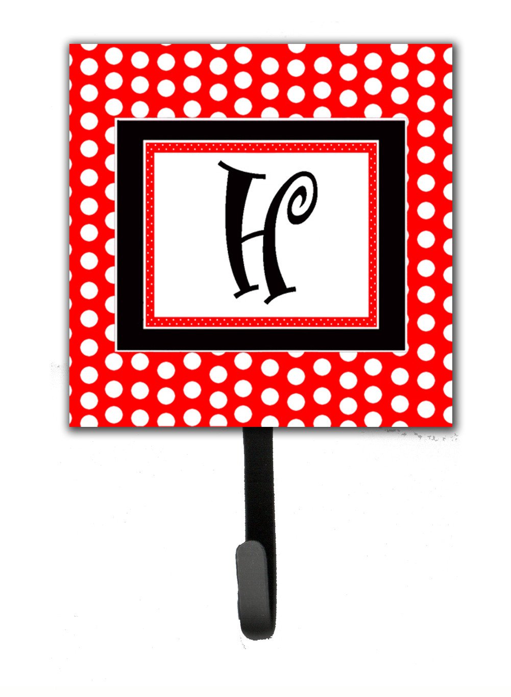 Letter H Initial Monogram - Red Black Polka Dots Leash Holder or Key Hook by Caroline's Treasures