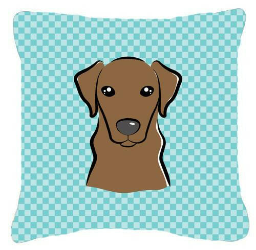 Checkerboard Blue Chocolate Labrador Canvas Fabric Decorative Pillow BB1172PW1414 - the-store.com