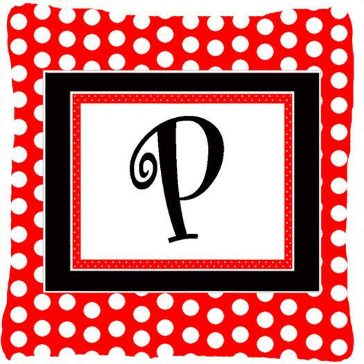 Letter P Initial Monogram Red Black Polka Dots Decorative  Canvas Fabric Pillow - the-store.com