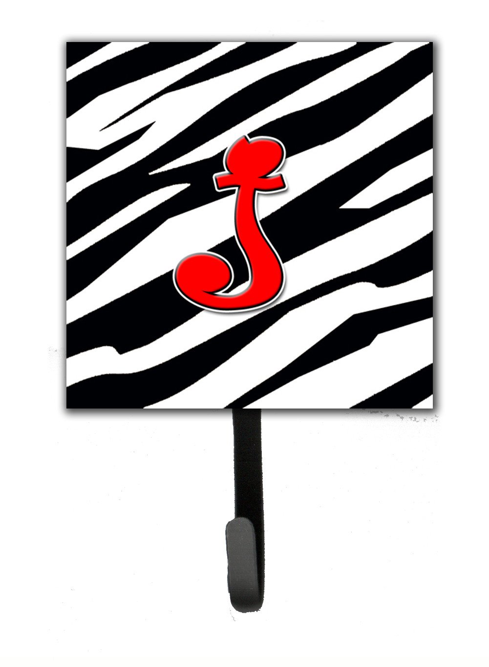 Letter J Initial Monogram - Zebra Red Leash Holder or Key Hook by Caroline&#39;s Treasures