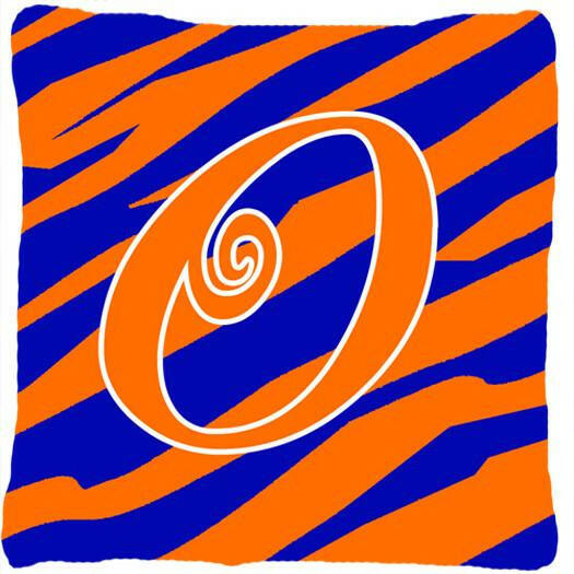 Monogram Initial O Tiger Stripe Blue and Orange Decorative Canvas Fabric Pillow - the-store.com