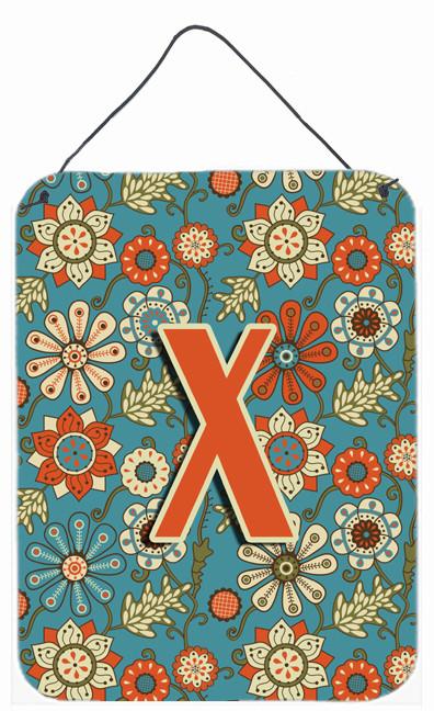 Letter X Flowers Retro Blue Wall or Door Hanging Prints CJ2012-XDS1216 by Caroline's Treasures