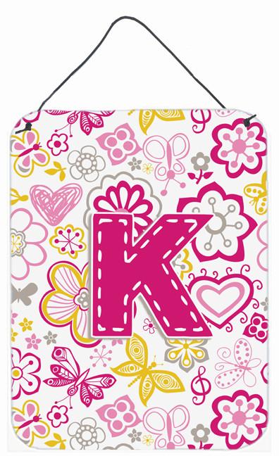 Letter K Flowers and Butterflies Pink Wall or Door Hanging Prints CJ2005-KDS1216 by Caroline&#39;s Treasures