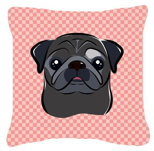 Checkerboard Pink Black Pug Canvas Fabric Decorative Pillow BB1263PW1414 - the-store.com