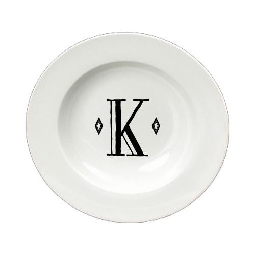 Letter K Initial Monogram Retro Round Ceramic White Soup Bowl CJ1058-K-SBW-825 by Caroline&#39;s Treasures
