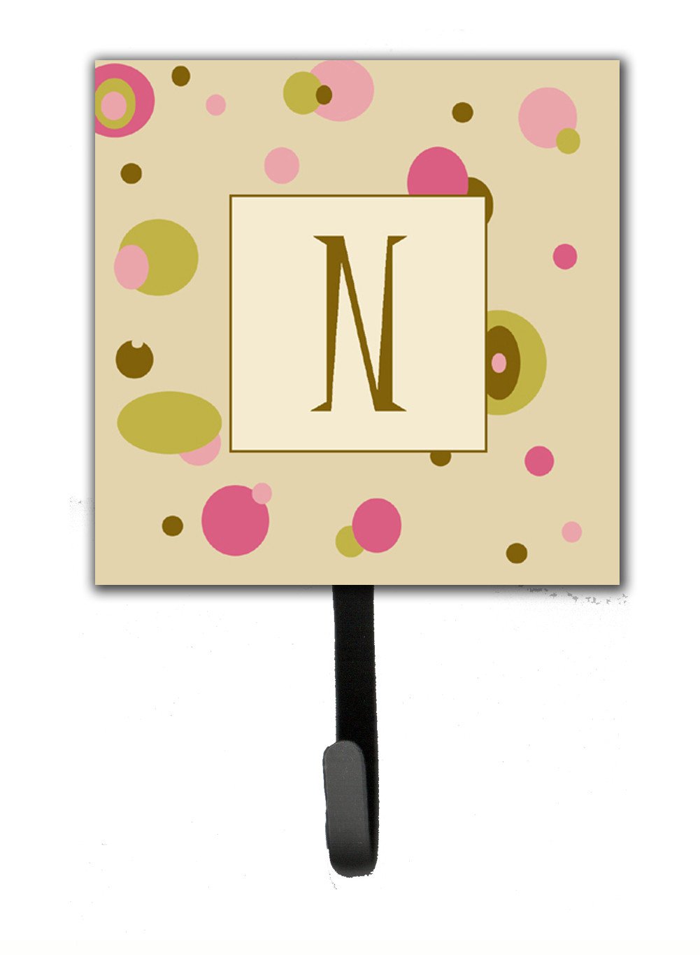 Letter N Initial Monogram - Tan Dots Leash Holder or Key Hook by Caroline's Treasures