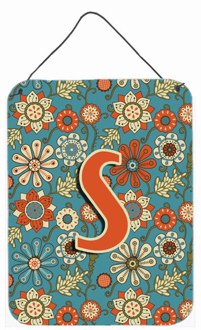 Letter S Flowers Retro Blue Wall or Door Hanging Prints CJ2012-SDS1216 by Caroline&#39;s Treasures