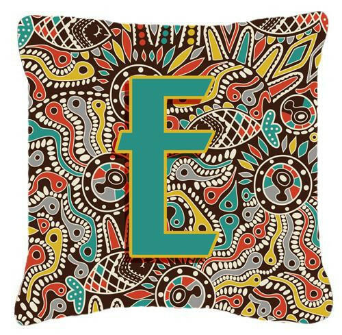 Letter E Retro Tribal Alphabet Initial Canvas Fabric Decorative Pillow CJ2013-EPW1414 by Caroline&#39;s Treasures
